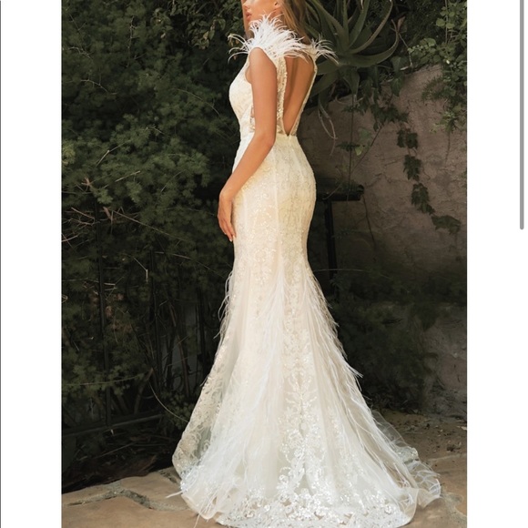 Embellished Feathered Mermaid Gown - Picture 3 of 5